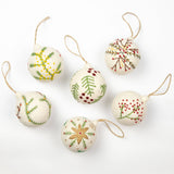 Holiday Felt Ball Ornament Hand Embroidered White Assorted