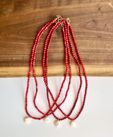 Red Coral Bead Necklace with Pearl Pendant 