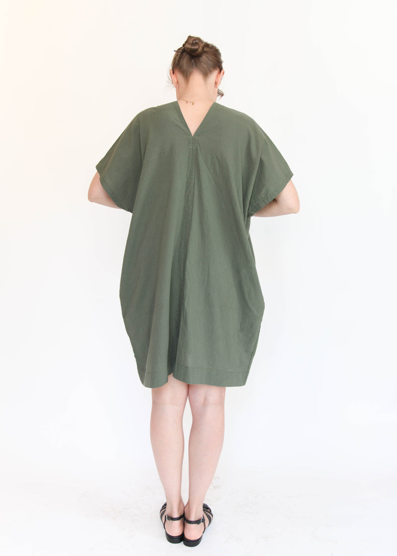 Oversized V-Neck Dress - Army
