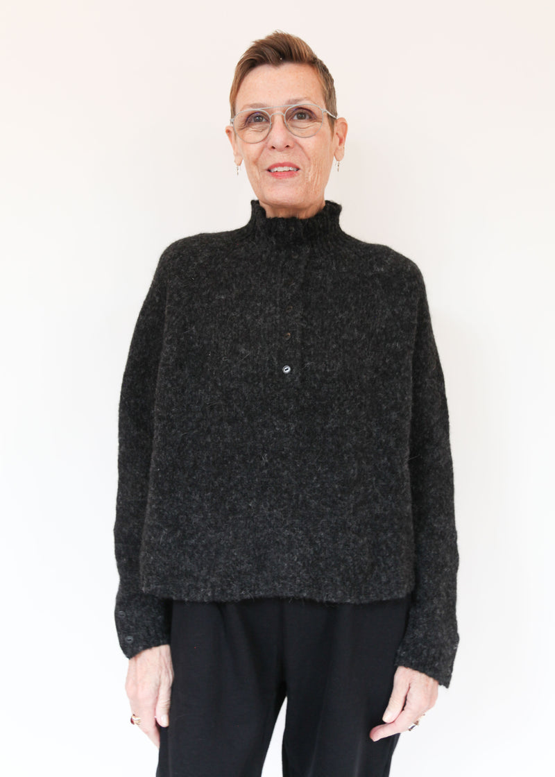 Baby Alpaca Polo Sweater - Anthracite