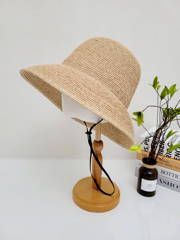100% Natural Raffia Beach Hat, removable chin strap