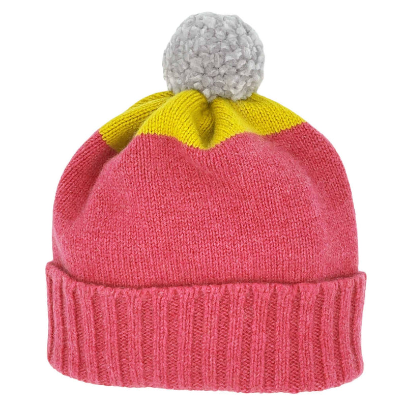 Kids' Lambswool Bobble Hats - Colour Blocks