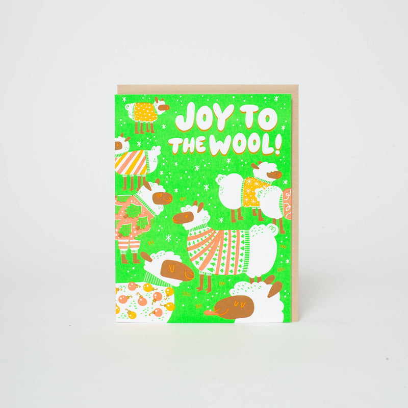 Joy To The Wool Sheep Punny Letterpress Greeting Card by Hello!Lucky