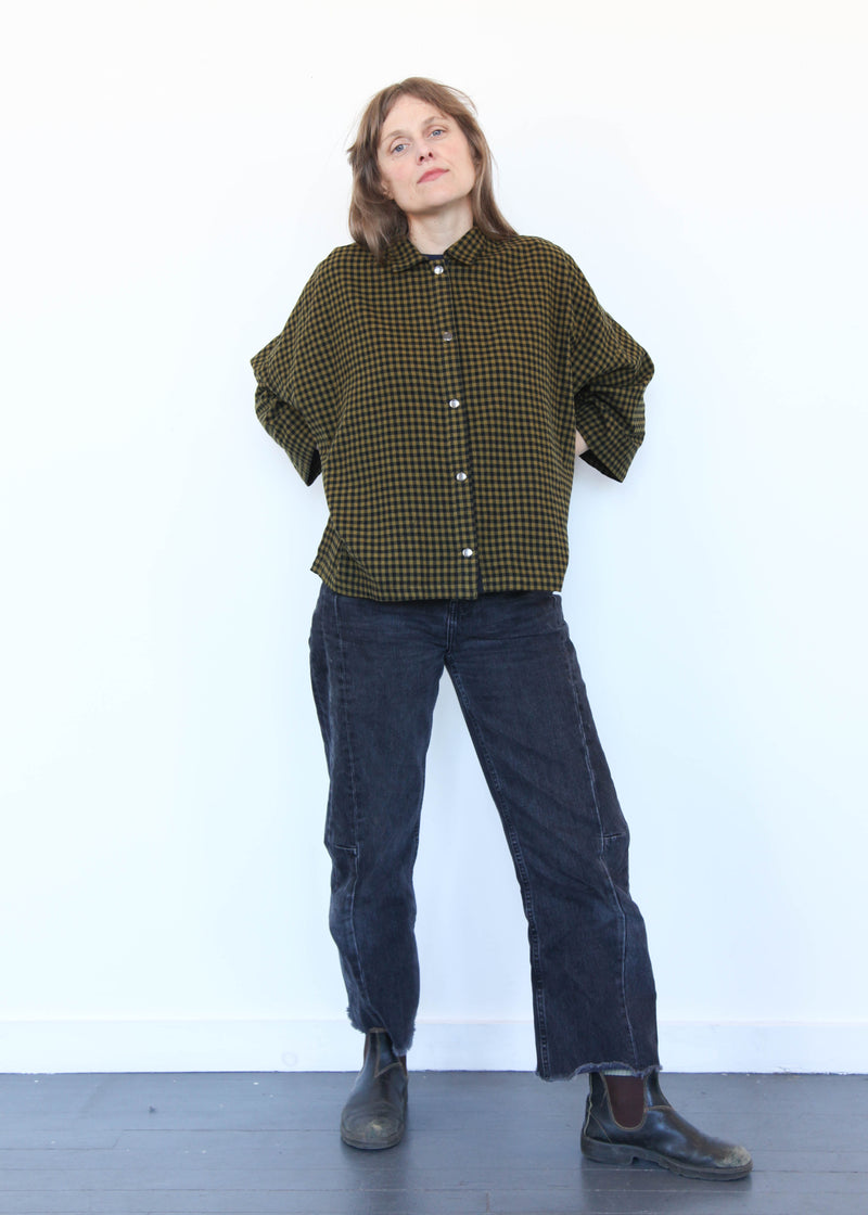 Big Shirt Small Check - Black/Olive