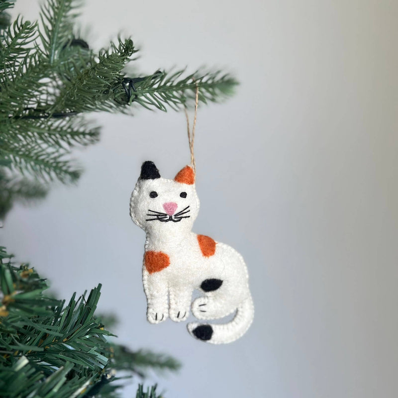 Felt Stitched Calico Cat Ornament