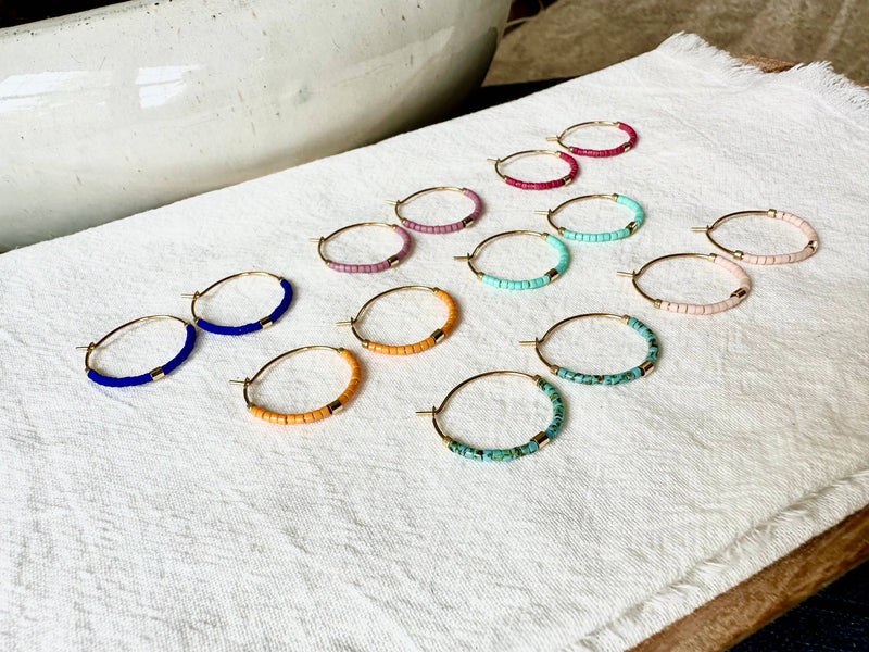 Tiny Colorful Gold Bar Hoop Earrings