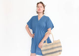 Oversized V-Neck Dress - Blue