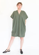 Oversized V-Neck Dress - Army