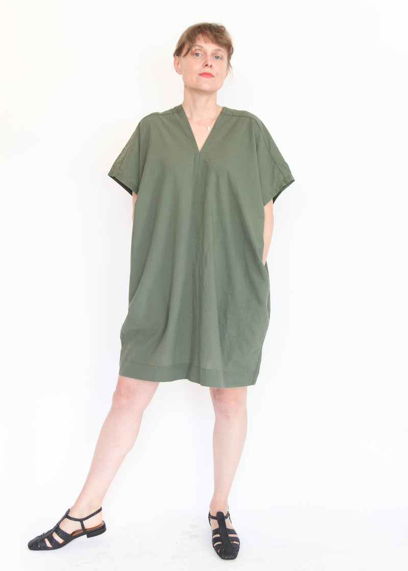 Oversized V-Neck Dress - Army