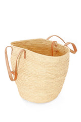 Woven Palm Basket Tote with Leather