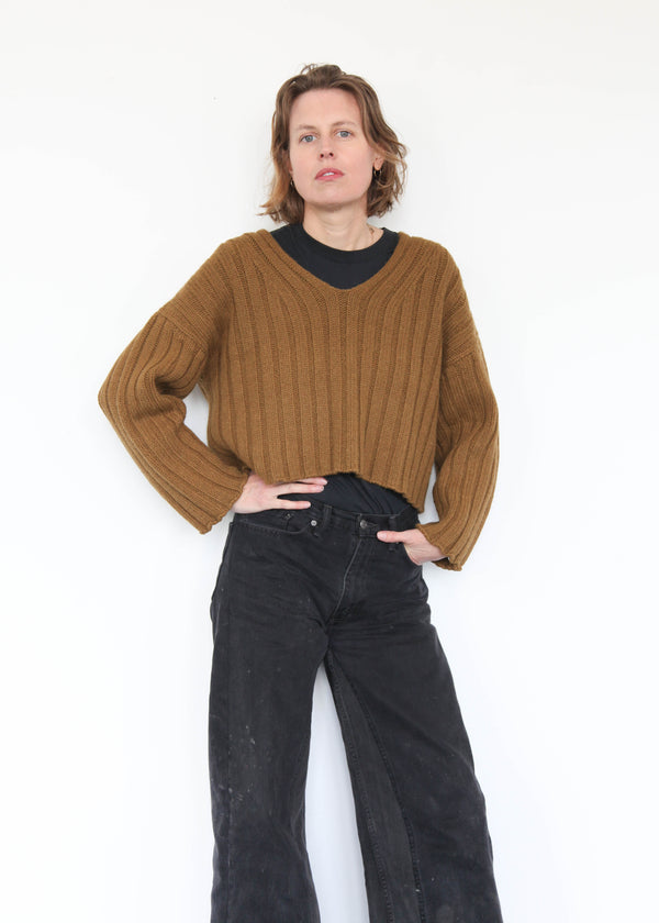 Cropped Rib Pullover - Golden