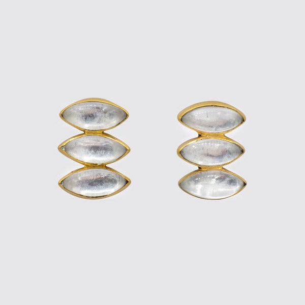 Triple Marquis Cabochon Stud Earrings - EJ2152