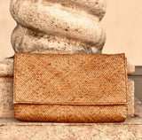 Rattan Clutch with Batik Print Lining - Brown