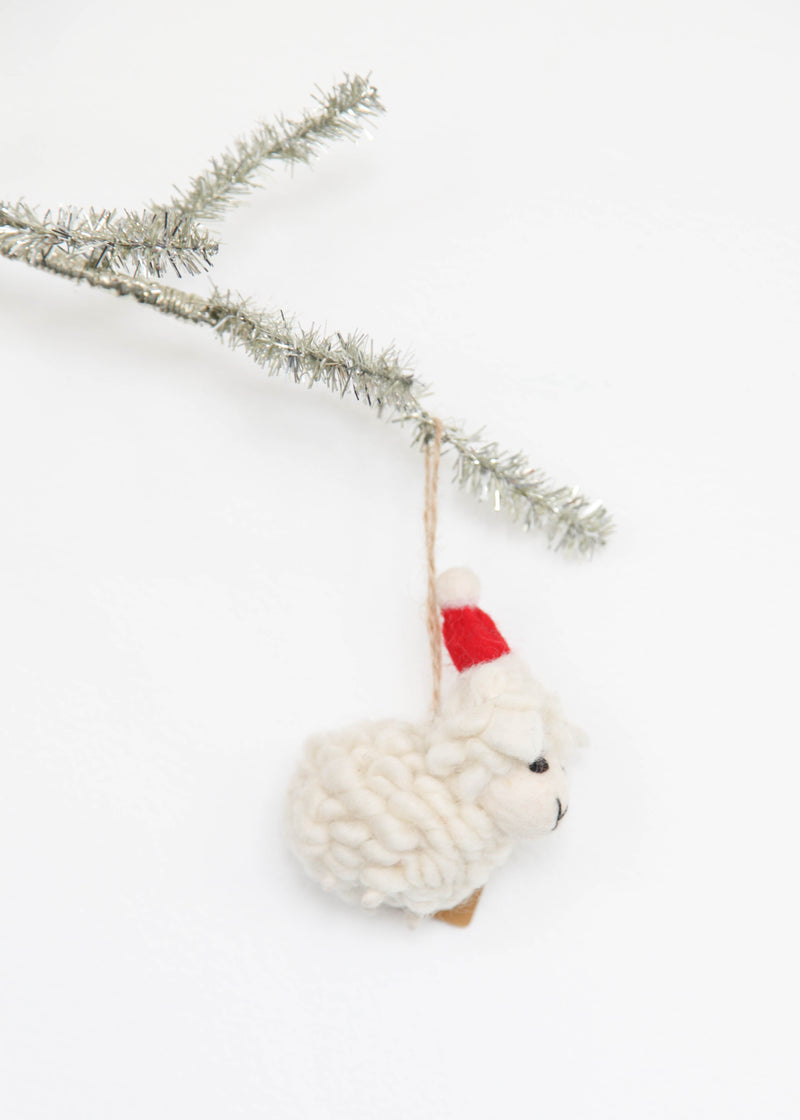 Felt Sheep Ornament With Santa Hat