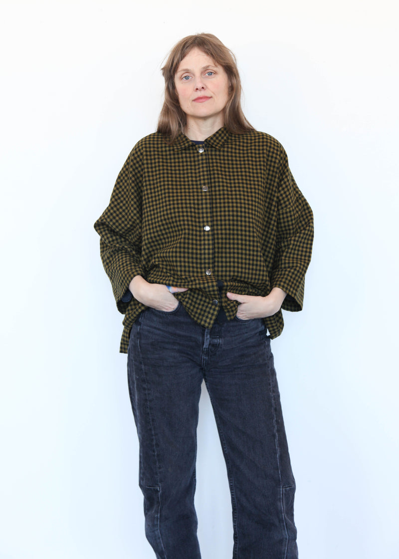 Big Shirt Small Check - Black/Olive