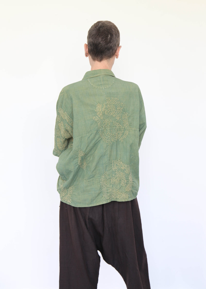 Tie Dyed Cotton Shirt - Olive Green