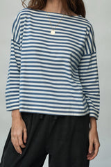 Leia-Sue Organic Cotton Jersey Stripe Top in Pewter and Off-White Stripe