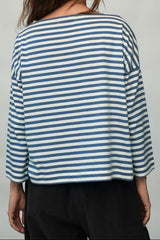 Leia-Sue Organic Cotton Jersey Stripe Top in Pewter and Off-White Stripe