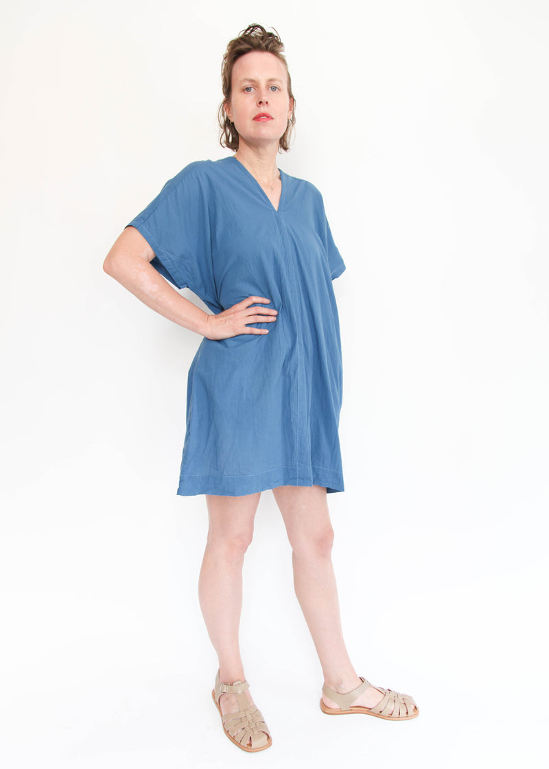 Oversized V-Neck Dress - Blue