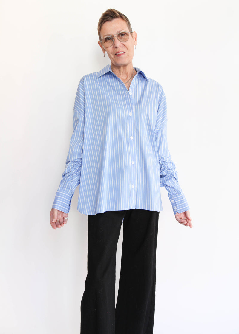 Oversized Shirt with Elastic Detail - Blue