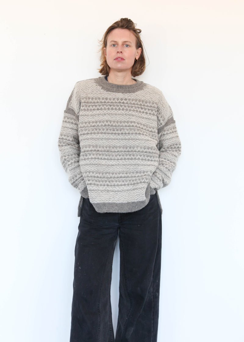 Jacquard Crewneck - Rock/Alabaster OS