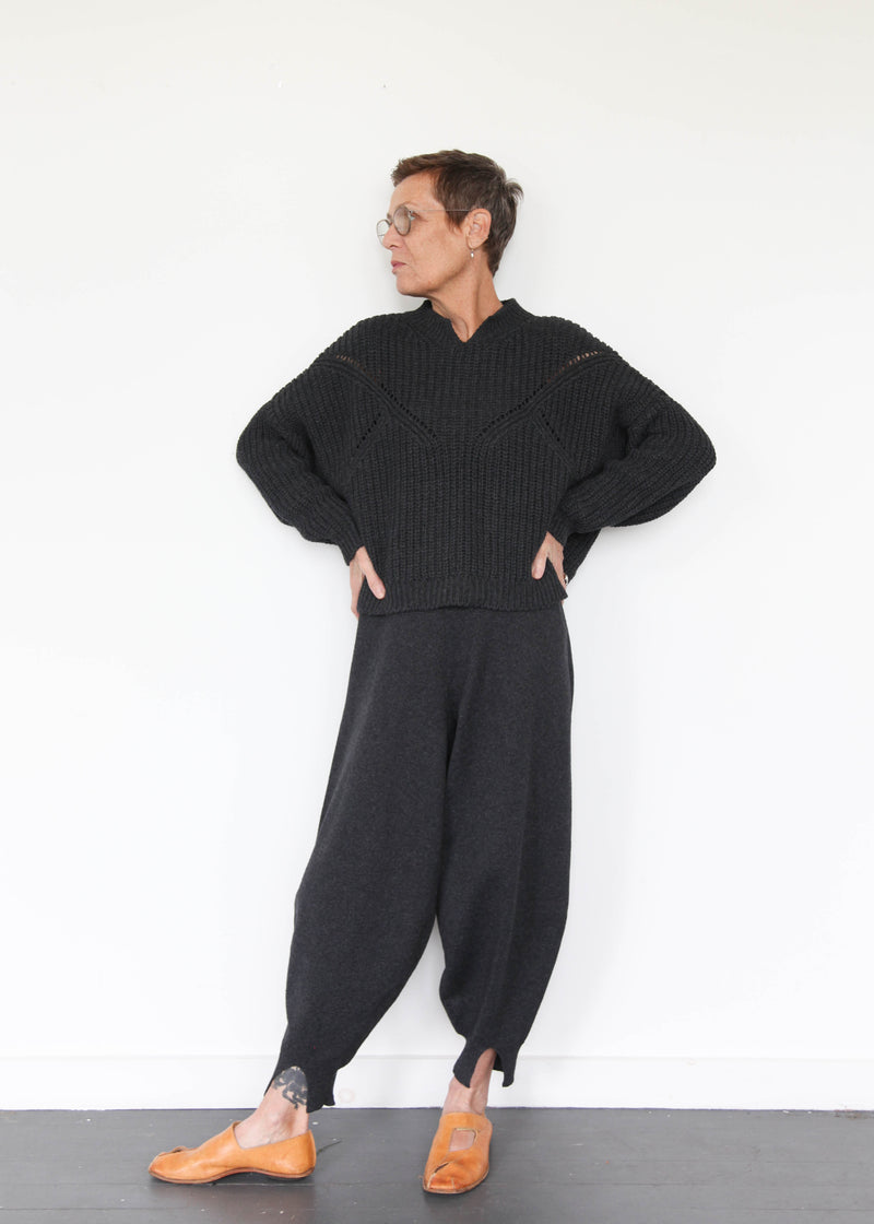 Cotton Cropped Sweater - Anthracite