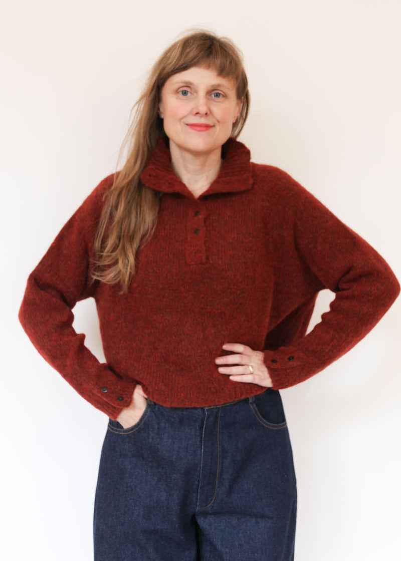 Baby Alpaca Polo Sweater - Terracotta