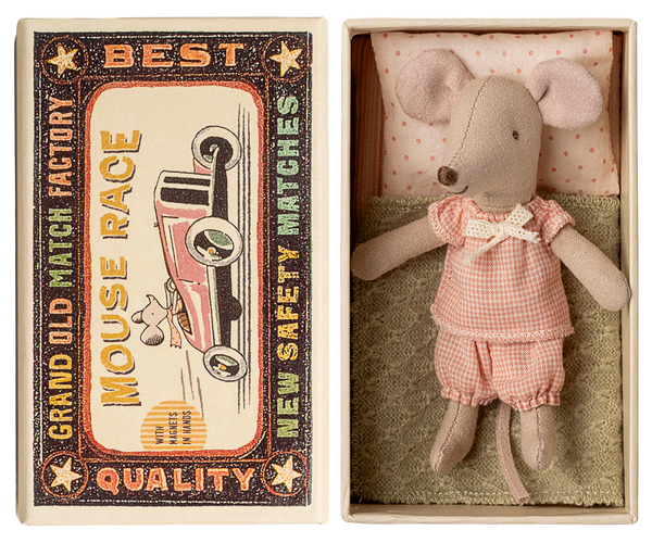 Little Sister Mouse in Matchbox - Pink Gingham