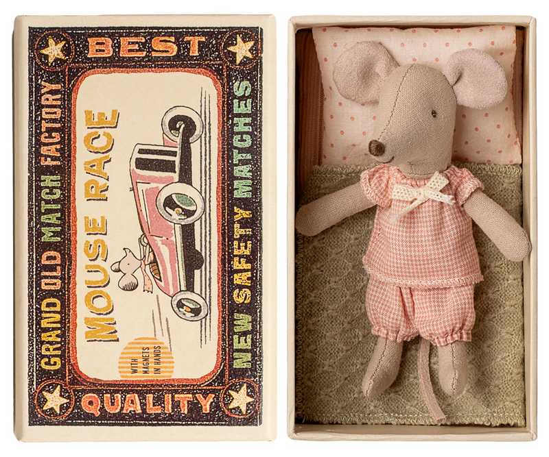 Little Sister Mouse in Matchbox - Pink Gingham