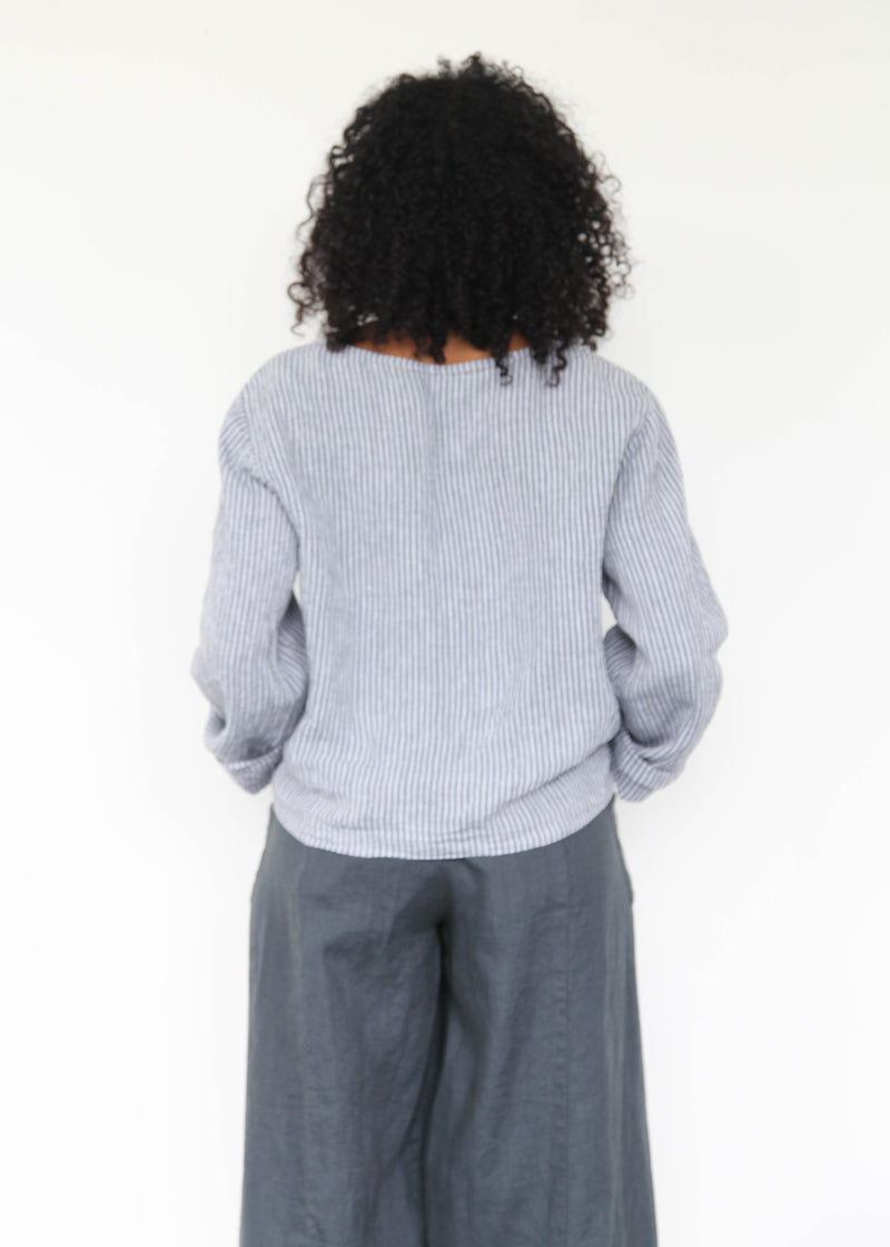 Vee Cardigan - Steel Blue Seersucker