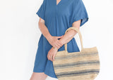 Oversized V-Neck Dress - Blue
