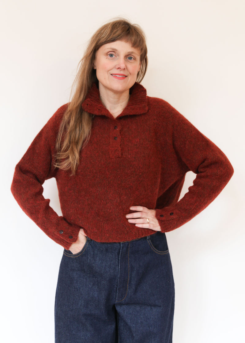 Baby Alpaca Polo Sweater - Terracotta
