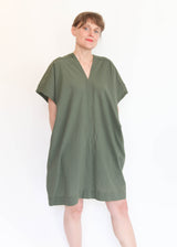 Oversized V-Neck Dress - Army