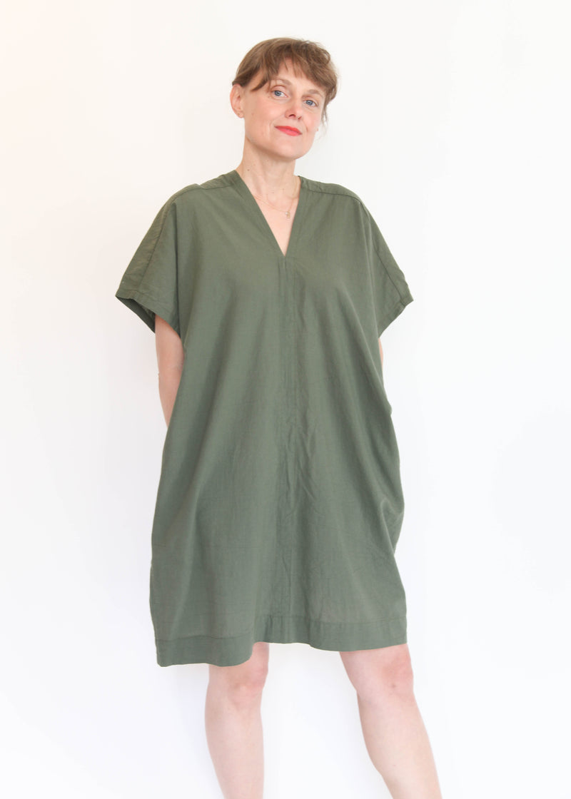 Oversized V-Neck Dress - Army