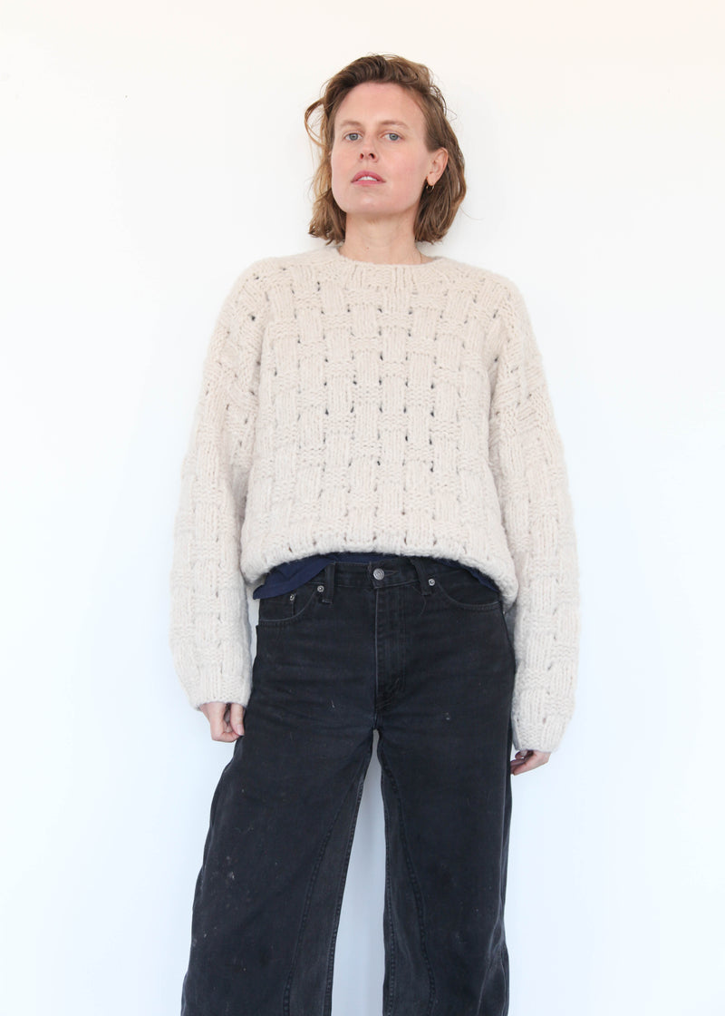 Handknit Interlace Pullover - Alabaster OS