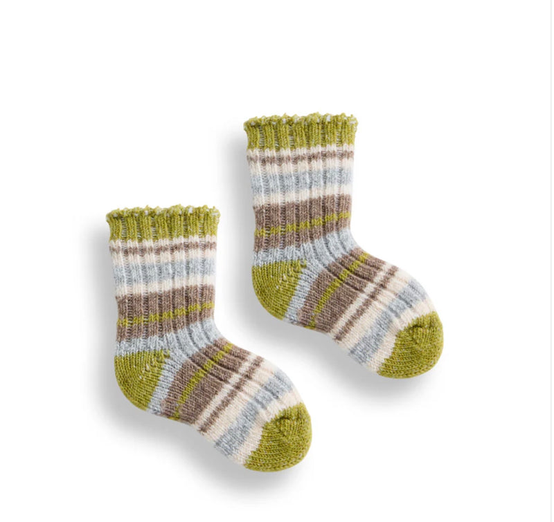 Baby Multi Stripe Wool/Cashmere Socks - Green Apple