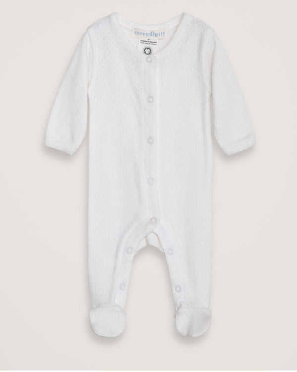 Newborn Suit w/ Feet - Off White Pointelle