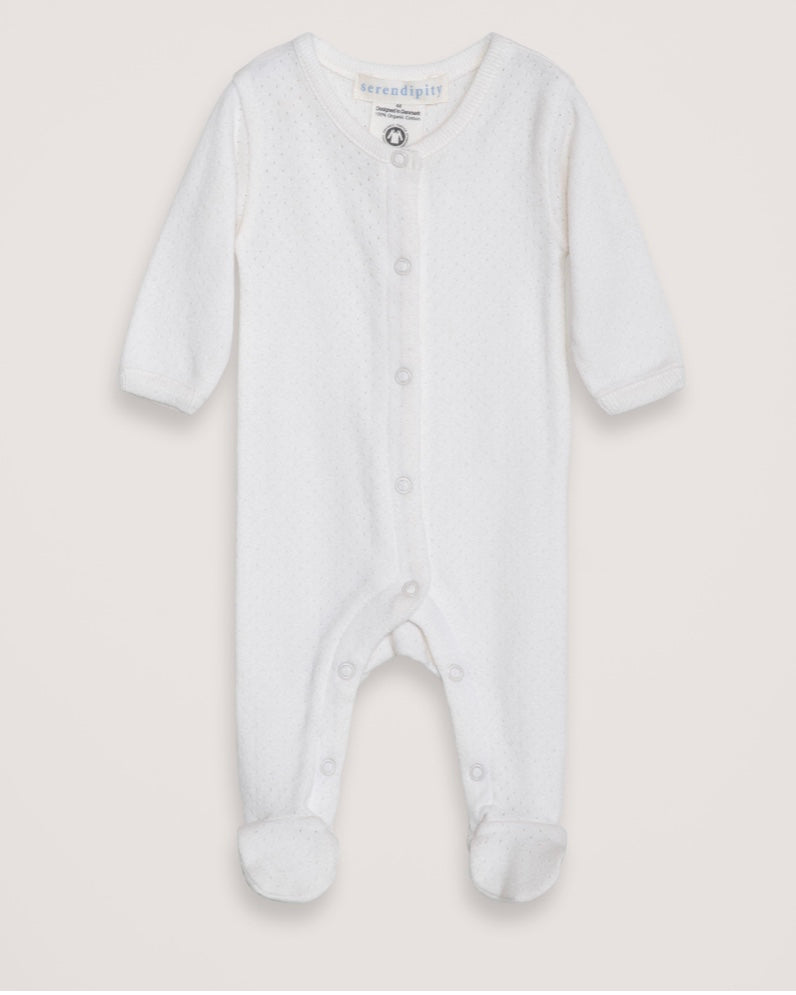 Newborn Suit w/ Feet - Off White Pointelle