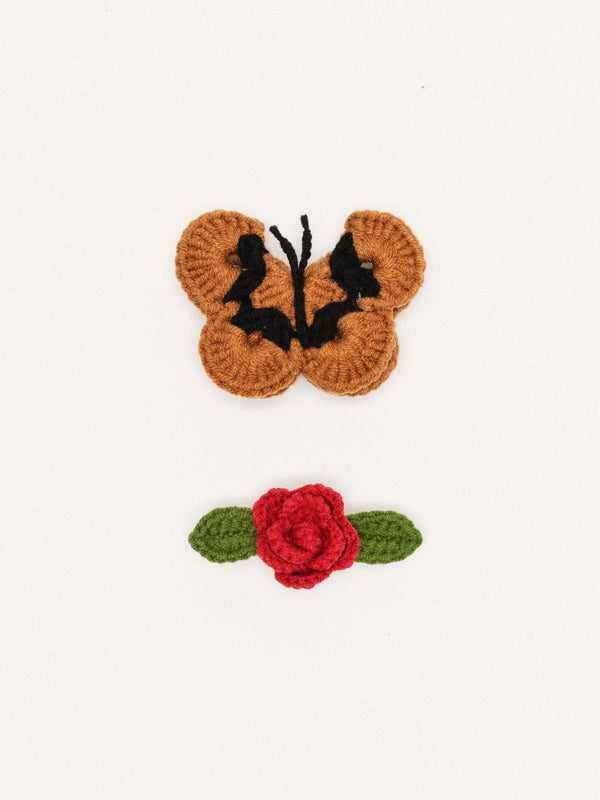 Butterfly Garden Crochet Hair Clips - Red