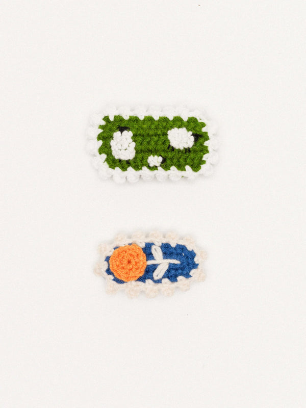 Sheepish Pastures Crochet Hair Clips - Green