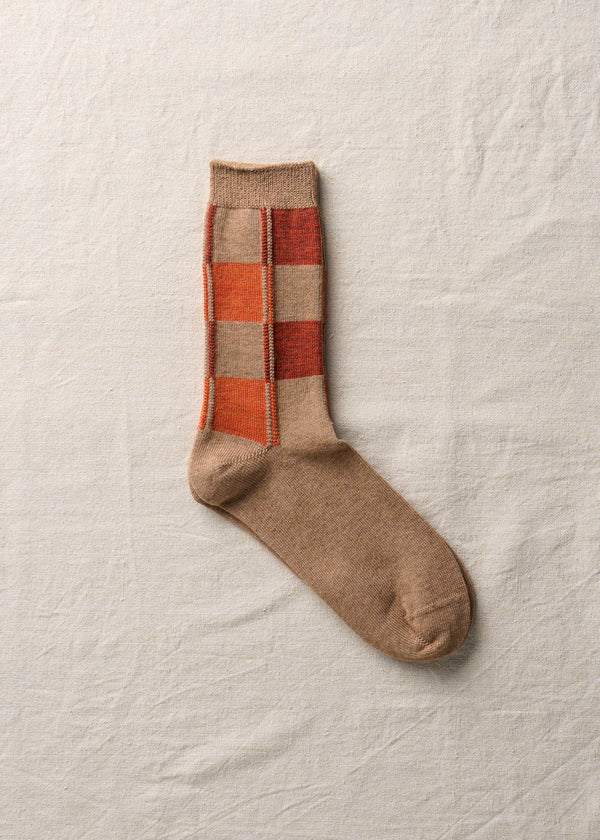 Block Pattern Socks - Brown