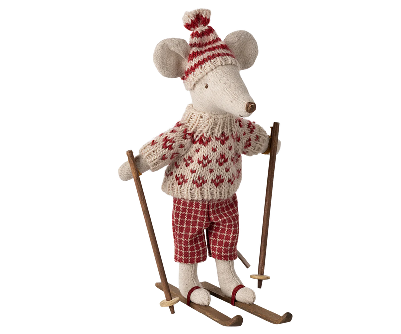 Winter Mouse With Ski Set, Mum - Red