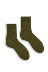 Women’s Rope Stitch Wool Cashmere Quarter Crew Socks