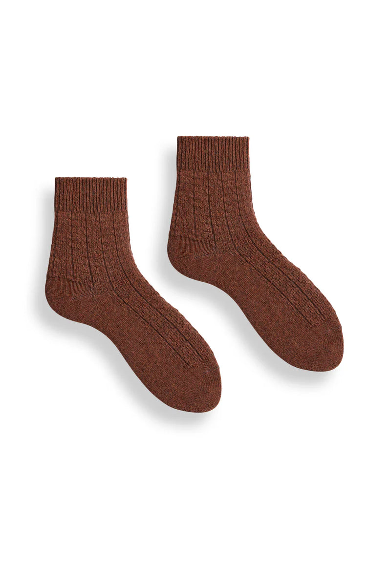 Women’s Rope Stitch Wool Cashmere Quarter Crew Socks