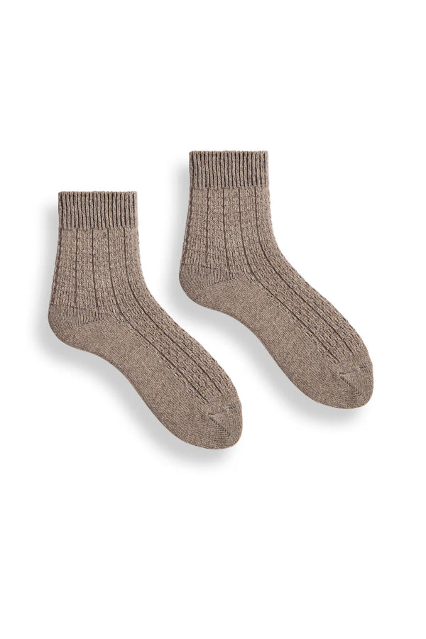 Women’s Rope Stitch Wool Cashmere Quarter Crew Socks