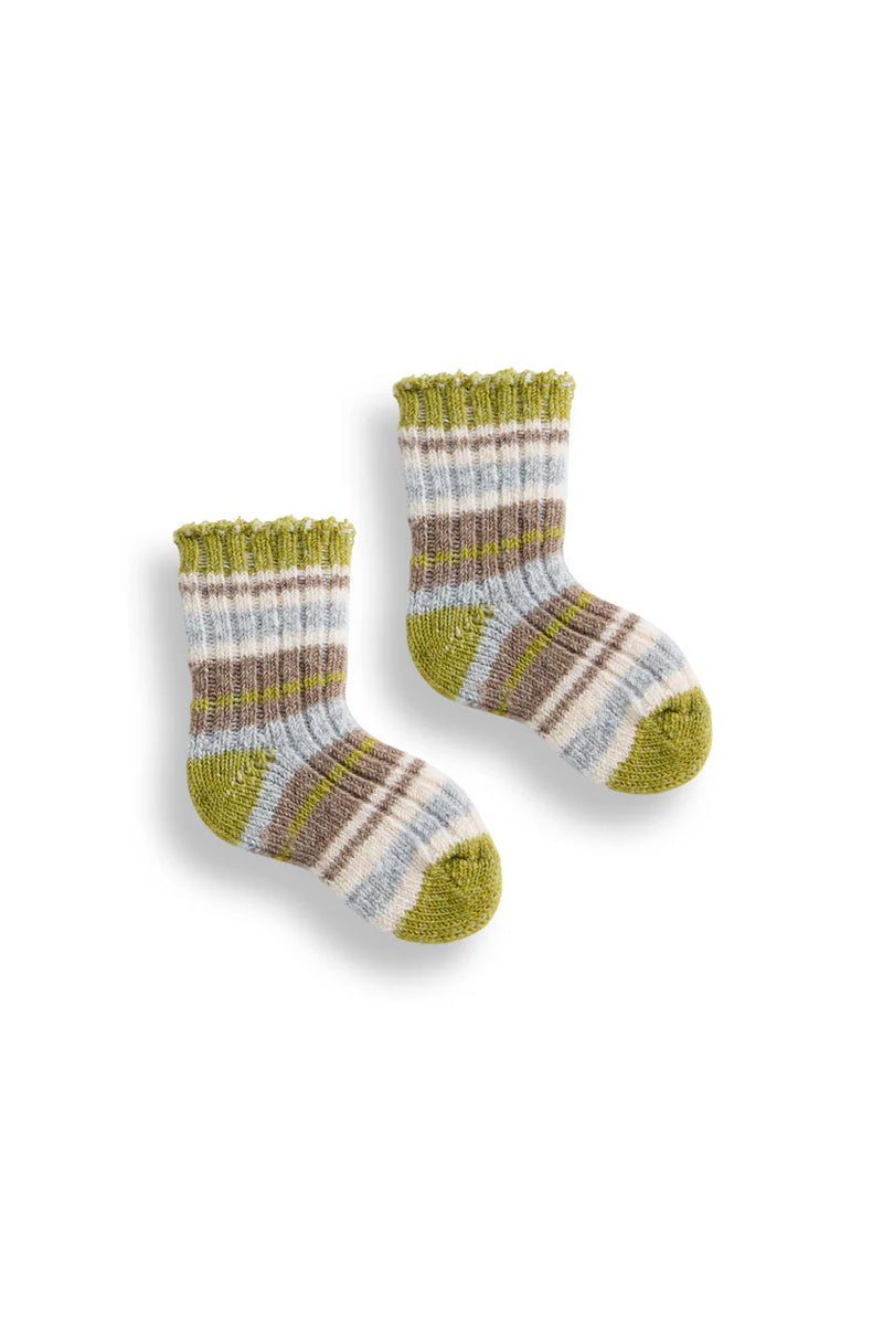 Baby Multi Stripe Wool Cashmere Socks - Green Apple