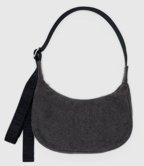 Small Denim Crescent Bag - Washed Black Denim