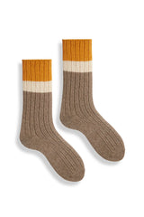 Women’s Ribbed Colorblock Wool Cashmere Crew Socks