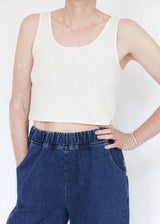 Crop Pointelle Scoop Tank - Natural