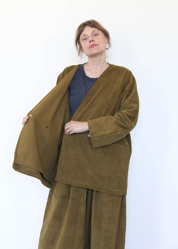 Corduroy Geometric Jacket - Dark Olive